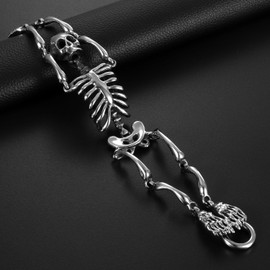 OIDEA Men's Rock Skull Bracelet: Skull Heavy Link Chain Bracelet Punk Gothic Skull Bangle Skull Punk with Magnetic Closure Wrist Gift for Men Family Friend, Stainless Steel, without stone