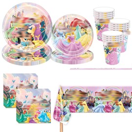 Princess Party Decorations, 81 Pcs Party Tableware Set Includes Plates Cups Napkins And Tablecover, Birthday Supplies For 20 People, Birthday Decorations For Girls Kids' Banquet Tableware