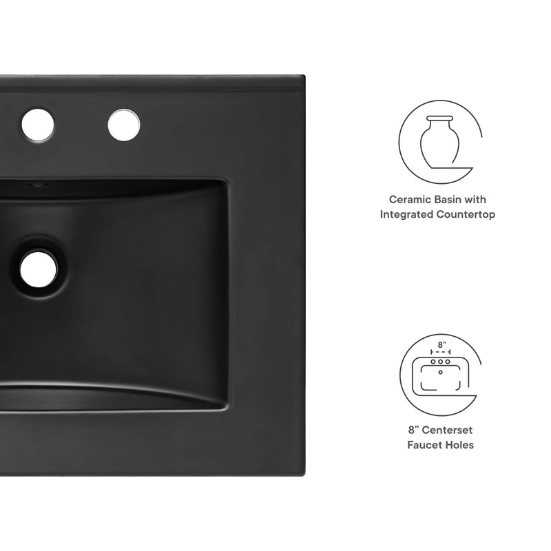 Modway Cayman Modern 24" Bathroom Sink in Black With Rectangular