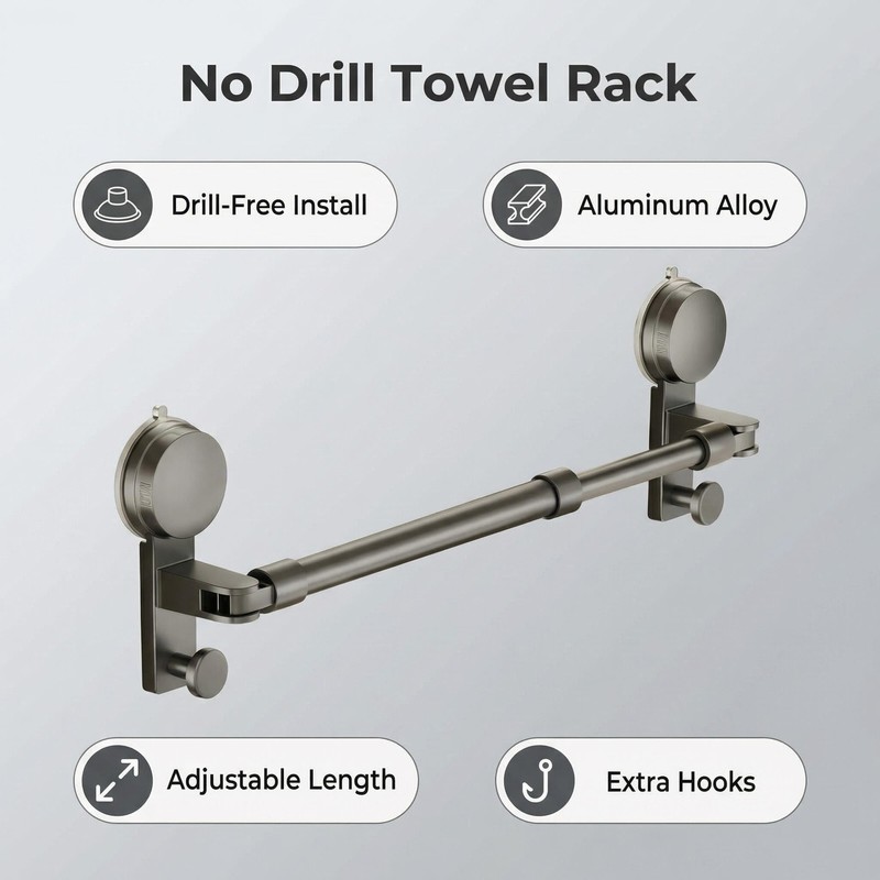 Telescopic Suction Towel Rack No Drill Space Aluminum 15.7-30.7IN