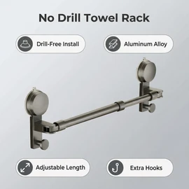 Telescopic Suction Towel Rack No Drill Space Aluminum 15.7-30.7IN