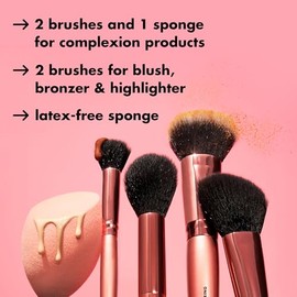 e.l.f. Complexion Essentials - Juego de brochas y esponjas, corrector, polvo, rubor, resaltador, esponja facial total, vegano y libre de crueldad