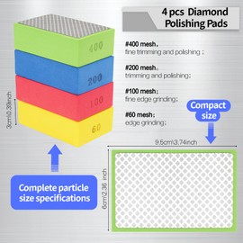 4PCS Diamond Polishing Pads, 60# 100# 200# 400# Tile Polishing Pads, Diamond Sanding Pads Backed Sanding Blocks, Hand Polishing Grinding Foam for Ceramic Tiles Metal Marble Grinding Trimming -