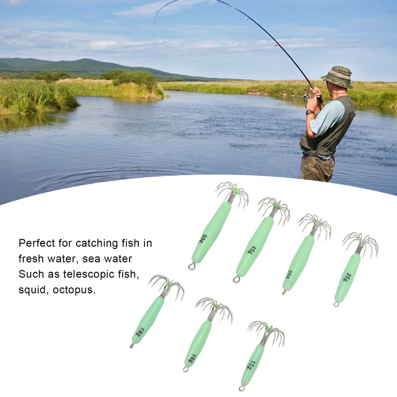7 PCS Luminous Squid Jig 12 Hooks Stainless Steel Easy