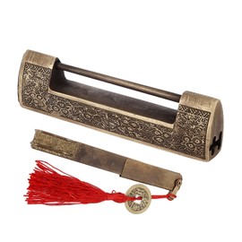 Brass Lock, Chinese Antique Lock Vintage Padlock with Key Old Style Padlock Vintage Decorative Lock Retro Padlock Vintage Antique Lock Horizontal Padlock 3.5in