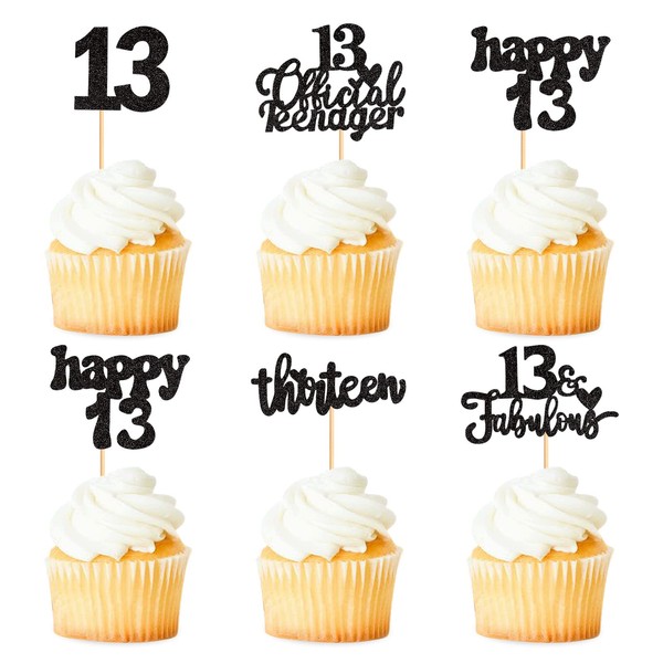 Keaziu Paquete de 25 adornos para cupcakes de 13 cumpleaños, 13 piezas oficiales para adolescentes, 13 piezas de decoración de pasteles de cumpleaños