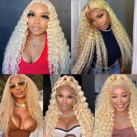 Aikebi Brazilian Human Hair Bundles 14 16 18 Inch Blonde 613# Deep Wave Bundles Human Hair 100% Unprocessed 10A Quick Weave for Black Women Soft Sewn In with Double Weft