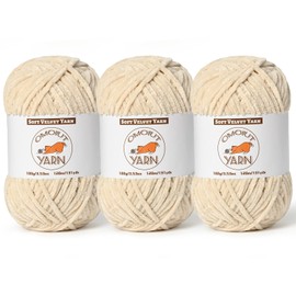 3 Pack Beige Fluffy Velvet Yarn for Crocheting, Chunky Chenille Baby Blanket Yarn for Crocheting, Soft Fuzzy Puzzle Yarn for Knitting, (100g/3.53oz Each) Bulky Thick Amigurumi Crochet Yarns