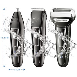 Afeitadora Electrica Hombre, Recortadora Barbero Electrica 3 en 1 con Maquinilla de Afeitar, Máquina de Afeitar Recortador de Barba USB Recargable con Lndicación de Potencia, Cortadora Multifuncional para Barba, Nariz, Cabello