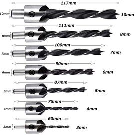 Bestgle Countersunk Drill Bit 7 Chamfering Cutter, Countersunk Hole Cone, Counterbore Hole Trimmer, DIY Tool, Woodworking Drill, Set for Carpentry with Hex Wrench 0.12, 0.2, 0.2, 0.2, 0.2, 0.3, 0.3, 0.4, 0.3, 0.4 inches (3, 4, 5, 6, 8, 10 mm)