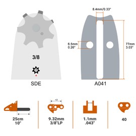 SAVIOR Pack of 2 Saw Chains with 25 cm Chainsaws Blade & Blade Guard, Replacement Chain 3/8 Inch LP 1.1 mm 40 TG, Compatible with Makita DUC254Z, Einhell GE-LC 18/25 Li and More