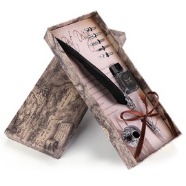 Classical Retro Fountain Pen Feather Dip Pen Writing Pen Gift Box for Christmas Valentine Black