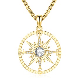 Eusense Compass Necklace 925 Sterling Silver Compass Pendant Chain Gifts for Father's Day Graduation Gift Jewellery for Men Women, Sterling Silver, Abalone