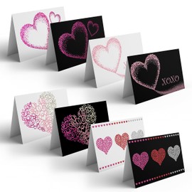 Better Office Products 24 Pack Glitter Heart Note Cards, Love Greeting Cards, 4 x 6 inch, 8 Extraordinary Metallic Foil Designs, Assorted Blank Note Cards, with Envelopes, 24 Count