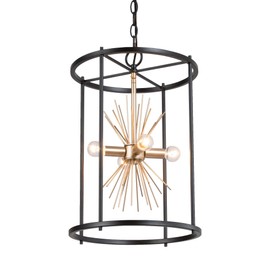 Durent Lighting Black and Gold Chandelier, Mid Century Modern Pendant Light Fixture, 4-Light Sputnik Satellite Lantern Cage Chandelier for Entryway, Foyer, Dining Room, Kitchen Island, 12.5”D x 19”H