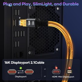 16K 8K DisplayPort Cable 2.1, VESA Certified 16K DP Cable 1.5FT 3.3FT 5FT 6.6FT 10FT 16FT 20FT Lengths for Selection, 16K@60Hz, 8K@120Hz, 4K@240Hz 165Hz 144Hz Support 80Gbps HDR, HDCP DSC 1.2a (3.3FT)