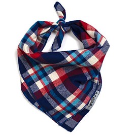 The Worthy Dog Plaid Classic Square Tie-On Bandana, Comfortable Cotton Fabric, Cute, Durable Accessories for Dogs, Large - Navy Blue