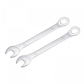 uxcell Thin Combination Wrench with Offset 6-Point End and Angled Open End, Metric Mirror-Chrome Plated High Carbon Steel, for Household Repairs, 15mm, 2 Pcs