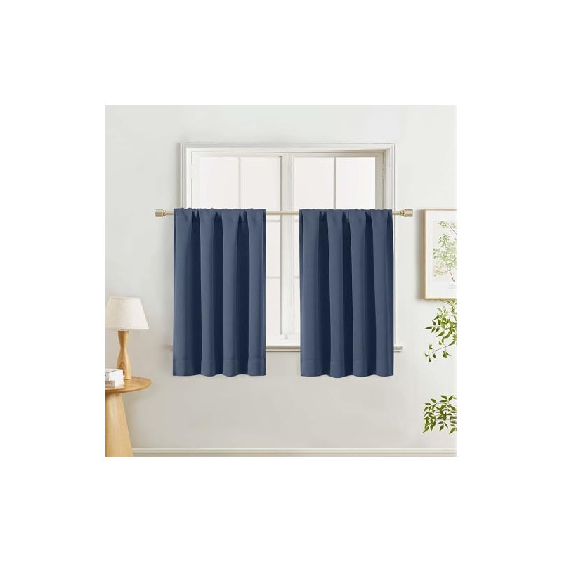 Lecloud Cortinas de cocina azul vaquero de 91 cm de