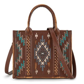 Montana West Embroidered Aztec Tote/Crossbody Bag, Adjustable Crossbody Strap - Colour: Brown