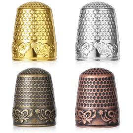 4Pcs Sewing Thimbles for Hand Sewing, 4 Colors Sewing Thimble Finger Protector Dazzling and Metal Quilting Craft Accessories for Knitting Needlework DIY Tools