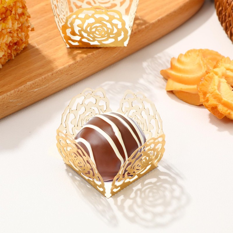Truffle Wrappers Paper Candy Cups Gold Rose Truffle Cup Dessert