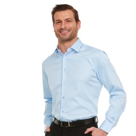 Geoffrey Beene Mens Classic Fit Sateen Stretch Button Down Dress Shirt Formal Wrinkle Resistant Light Blue