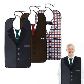 TaoTazon Adult Bibs for Men, 3 PCS Waterproof and Reusable Adult Bib with Crumb Catcher, Adjustable Clothing Protectors for Adult, Elderly and Disabled (Snap & Tie)