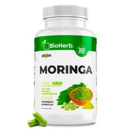 Bioherb | Moringa 100 % Pura, Extremadamente Eficaz 360 Cápsulas (500 Mg) Potente Superalimento Antioxidante, Energía Y Vitalidad Natural