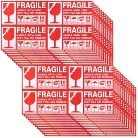 Luggage Tag Seals, Handling Caution Stickers, 5.1 x 2.8 inches (13 x 7 cm), 100 Pieces, Crack Stickers, Fragile Material Warning, Packaging Labels, Waterproof