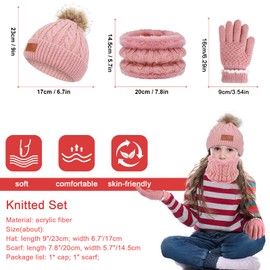 TAGVO Warm Knitted Beanie Hat Scarf Set for Kids, Winter Thicken Fleece Thermal Knitted Hat Neck Warmer Set,for Kids children Boys Girls, Winter Accessories Sets