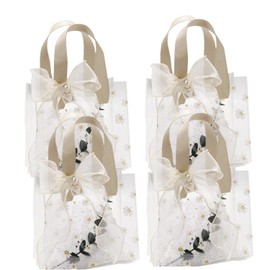 QRZLP 4pcs Transparent Gift Bags with Handle, Reusable PVC Gift Bag with Ribbon Daisy Printed Party Gift Bag for Wedding, Birthday Shopping Boutique Store.