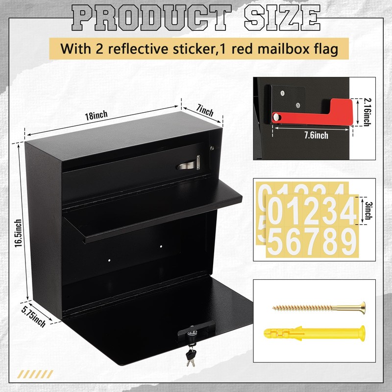 Yaocom Wall Mount Mailboxes for Outside Locking Security Mail Box
