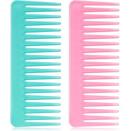 Patelai Large Wide Tooth Detangling Comb for Curly, Wet or Dry Hair - No Handle Styling and Shampoo Detangler (Cyan, Pink)