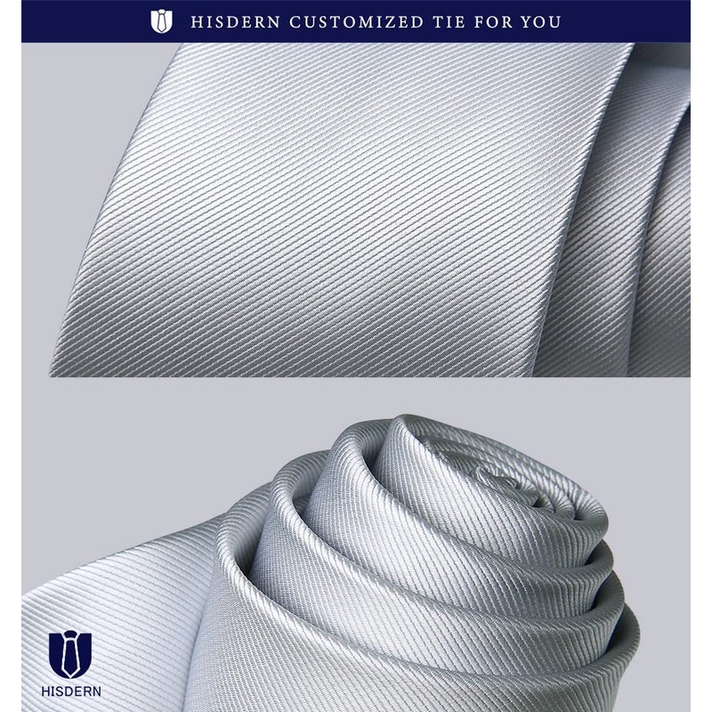 HISDERN TL-03S Plain Shiny Necktie Square Set, Men's, Formal Business,
