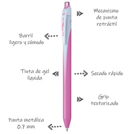 Pentel BL437-P Bolígrafo Energel Bl437Rt, Tinta Rosa, 0.7 mm