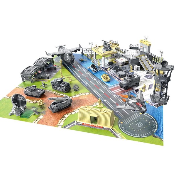 Military Base Toy Playset with Aircraft Carrier, Tanks, Helicopters and