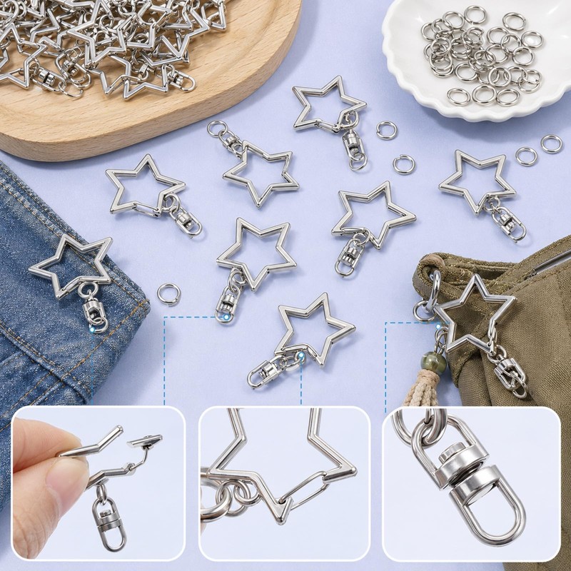 50 PCS Metal Keychain Clips Star Swivel Keychain Clasps for
