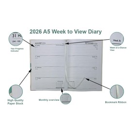 2026 A4 A5 A6 Day to Page/Week To View Diary Full Year Planner Desk Saturday Sunday Shared Page (A5 Wtv, Black)
