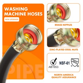 6FT Washing Machine Hoses Black Rubber Hot and Cold Water Supply Line, Long Burst Proof 3/4" FHT x 3/4" FHT (2 Pack)