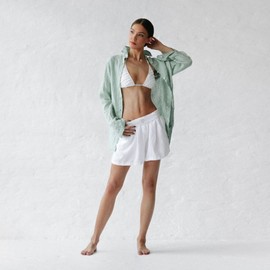 Seaside Tones Linen Striped Shirt - Green, S/M