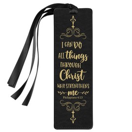 FINPAC Leather Bible Bookmarks, Vegan Religious Bookmarks, Bible Verse Book Markers Church Gifts for Women Men [Trust in The Lord with All Your Heart] - Gilded Black
