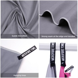 AHPOUN 2 Pack Microfiber Towel Quick Dry Bath Towels Super Absorbent for Sport Travel Swimming Beach Ultra Soft, Compact Microfiber Camping Towel Suitable for Hiking Gym Yoga (Magenta+Grey)