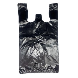 ROYALNA 100 count Plastic T shirt Grocery shopping bags (12" x 6.5" x 21") Reusable and Disposable for Restaurants, Convenience Stores, Food, Supermarket (Plain Black, 100)
