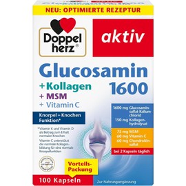 Doppelherz Glucosamine 1600 with Collagen and MSM - Vitamin C as a Contribution to Normal Collagen Formation for Normal Cartilage Function - 100 Capsules