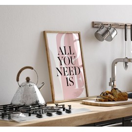 Lithobee - All You Need Is Love - Printed Wall Art Design in Sizes A2, A3 & A4 Framed in a Stylish Quality Coloured Frame or Unframed (A3 Silver Abraded Frame)