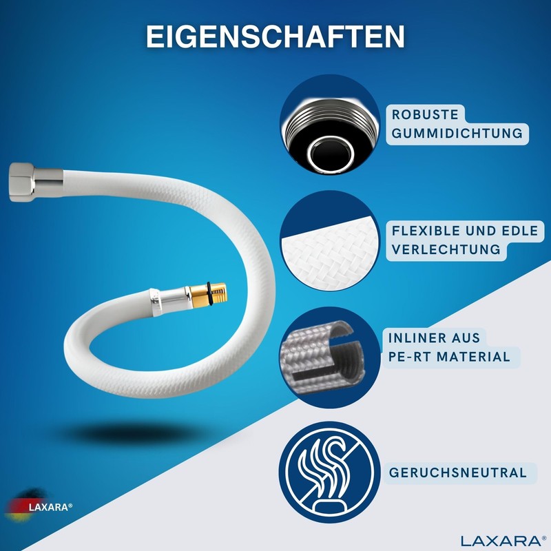 LAXARA DVGW Premium Coloured Flex Hose Black and White 3/8