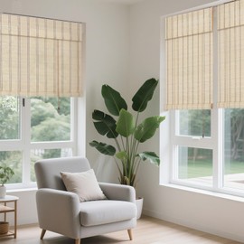 FoundGo 35" W x 64" H Roman Blinds Sun Shade,Retro Light Filtering Roller Bamboo Curtains Bamboo Roll Up Window Bamboo Roller Curtain Shades for Windows,Doorways-Light