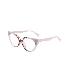 Long Keeper Blaulichtfilter Brille für Damen Katzenauge Strass Anti Blaulicht Computerbrille Diamant BlauLicht Blockierende Brille Anti Blendung Gamingbrille (Rosa Leopard)