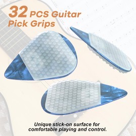 32pcs Guitar Picks Grips, Large Silicone Soft Grips with 3 Guitar Picks, Resuable Anti slip and Self-Adhesive, Help You Holding the Guitar Picks Tightly